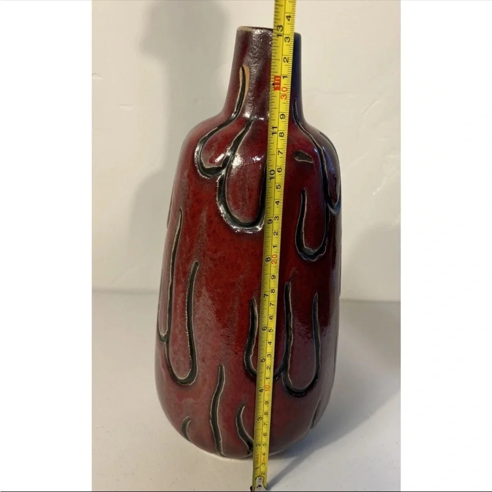 Vintage Pigeon Oxblood Red Unique Large Art Pottery Ceramic Salt Glaze Vase MCM - Picture 4 of 6